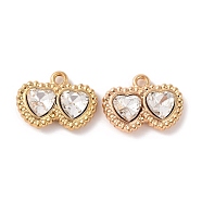 Alloy Crystal Rhinestone Pendants, Heart Charms, Golden, 13x17x4mm, Hole: 1.6mm(ALRI-M021-03)