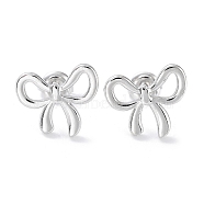 304 Stainless Steel Stud Earrings, Hollow Bowknot, Stainless Steel Color, 13x15.5mm(EJEW-H115-07P)