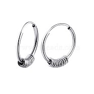 Rhodium Plated 925 Sterling Silver Circle Beaded Huggie Hoop Earrings for Women, Platinum, 18mm(JE912A-02)