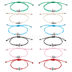 FIBLOOM 12Pcs 2 Colors Tortoise Alloy Link Bracelets Set, Adjustable Waxed Cords Couple Bracelets for Women, Mixed Color, Inner Diameter: 4-1/2 inch(11.5cm), 1Pc/color(BJEW-FI0001-40)