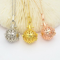 Filigree Brass Round Cage Ball Cage Pendants, For Chime Ball Pendant Necklaces Making, Lead Free & Cadmium Free & Nickel Free, Mixed Color, 44mm, Inner: 18mm, Hole: 3.5x9mm(KK-L095-01-NR)