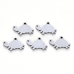 Tarnish Resistant 304 Stainless Steel Charms, Laser Cut, Tortoise, Stainless Steel Color, 9.5x15x1mm, Hole: 1.2mm(STAS-N092-30)