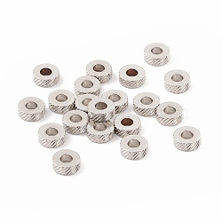 201 Stainless Steel Spacer Beads, Flat Round with Twill Texture, Stainless Steel Color, 8x3mm, Hole: 3.5mm(STAS-A057-26D-P)