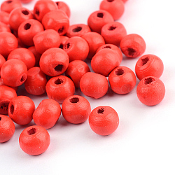Dyed Natural Wood Beads, Round, Red, 7x6mm, Hole: 2mm, about 9000pcs/1000g(WOOD-S662-6x7mm-A01)