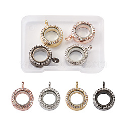 4Pcs 4 Colors Alloy Glass Crystal Rhinestone Pendants, DIY Accessories for Jewelry Pendant Making, Flat Round, Mixed Color, 20x7mm, Hole: 4mm(PALLOY-TA0002-37)