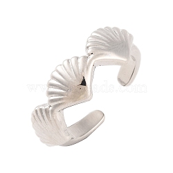 Shell Shape Brass Open Cuff Rings, for Women, Lead Free & Cadmium Free, Platinum, 8mm, Adjustable(RJEW-U009-07P)