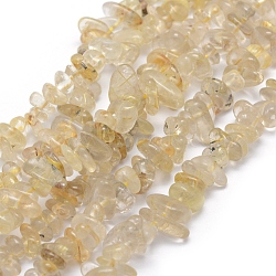 Natural Gold Rutilated Quartz Beads Strands, Chip, 5~8mm, Hole: 0.8mm, about 16 inch(40.6cm)(G-P406-34)