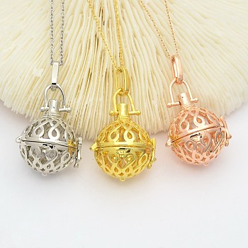 Filigree Brass Round Cage Ball Cage Pendants, For Chime Ball Pendant Necklaces Making, Lead Free & Cadmium Free & Nickel Free, Mixed Color, 44mm, Inner: 18mm, Hole: 3.5x9mm