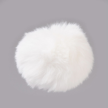 Handmade Faux Rabbit Fur Pom Pom Ball Covered Pendants, Fuzzy Bunny Hair Balls, with Elastic Fiber, White, 55~74mm, Hole: 5mm