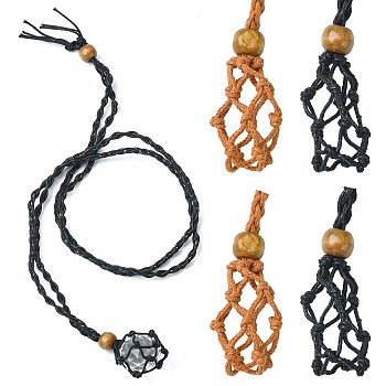 4Pcs 2 Colors Braided Wax Rope Cord Macrame Pouch Necklace Making, Adjustable Wood Beads Interchangeable Stone Necklace, Mixed Color, 35-1/2 inch(90cm), 2pcs/color