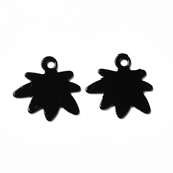 Spray Painted 201 Stainless Steel Charms, Leaf Charm, Black, 14x14x0.5mm, Hole: 1.4mm