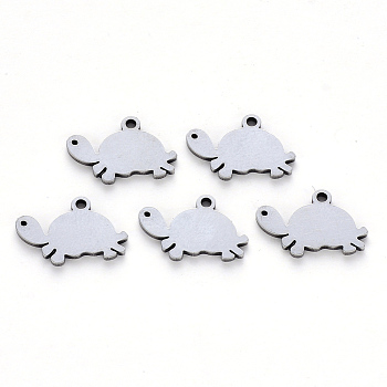 304 Stainless Steel Charms, Laser Cut, Tortoise, Stainless Steel Color, 9.5x15x1mm, Hole: 1.2mm