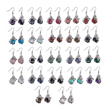Gemstone Dragon Dangle Earrings, Platinum Brass Jewelry for Women, 42mm, Pin: 0.6mm