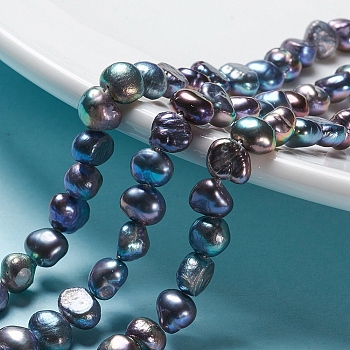 Natural Baroque Pearl Keshi Pearl, Cultured Freshwater Pearl Beads Strands, Two Sides Polished, Dyed, Nuggets, Slate Gray, 6~7.5x3~5x6~7mm, Hole: 0.5mm, about 30pcs/strand, 7.09 inch(18cm)