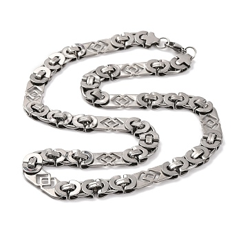 201 Stainless Steel Hollow Rectangle Byzantine Chain Necklace, with 304 Stainless Steel Clasps, Stainless Steel Color, 23.74 inch(60.3cm)