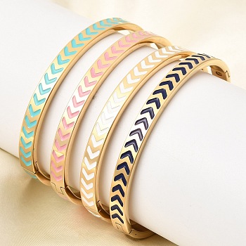 304 Stainless Steel Enamel Hinged Bangles, Wide Bangles for Women, Arrow, Ion Plating(IP), Real 18K Gold Plated, Inner Diameter: 1.97 inch(5cm)x2.30 inch(5.85cm)
