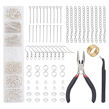 DIY Earring Finding Kits, include Iron Jump Rings & Bead Caps & Pins & Chain Extender, Brass Earring Hooks & Assistant Tool, Plastic Ear Nuts, Carbon Steel Needle Nose Pliers, Stainless Steel Tweezers, Mixed Color