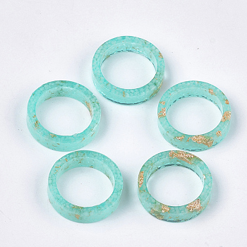 Epoxy Resin Rings, with Gold Foil, Luminous/Glow in the Dark, Medium Aquamarine, Size 7, 17mm
