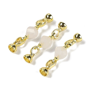 Natural Rose Quartz with Brass Fold Over Clasps, Real 18K Gold Plated, Long-Lasting Plated, Rack Plating, Faceted Twist, 45mm