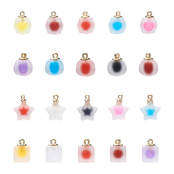 Mega Pet 80Pcs 20 Style Plastic/Resin Frosted Pendants, Bead in Bead Pendants, Imitate Jelly, Mixed Shape, Mixed Color, 12~17x18~21.5x12~19mm, Hole: 2~2.4mm, 4pcs/style