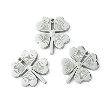 304 Stainless Steel Manual Polishing Pendants, Clover Charm, Stainless Steel Color, 18x16x2mm, Hole: 1.2mm