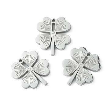 Non-Tarnish 304 Stainless Steel Manual Polishing Pendants, Clover Charm, Stainless Steel Color, 18x16x2mm, Hole: 1.2mm