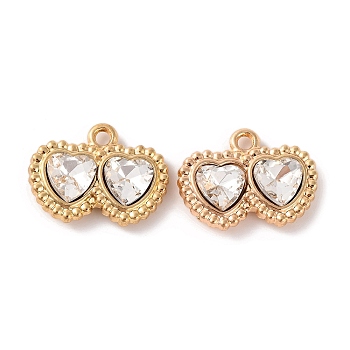 Alloy Crystal Rhinestone Pendants, Heart Charms, Golden, 13x17x4mm, Hole: 1.6mm