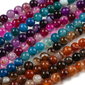 Natural Agate Strands, Dyed, Round, Mixed Color, 8mm in diameter, Hole: 1mm