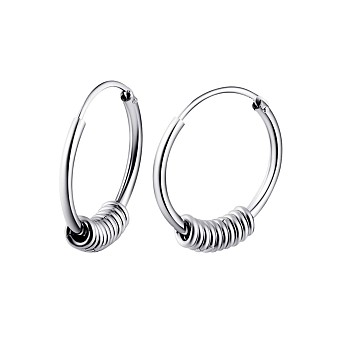 Rhodium Plated 925 Sterling Silver Circle Beaded Huggie Hoop Earrings for Women, Platinum, 18mm