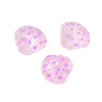 Transparent Glass Beads, Hand Drawn Beads, Shell Shape, Violet, 18x18.5x10mm, Hole: 1.2mm