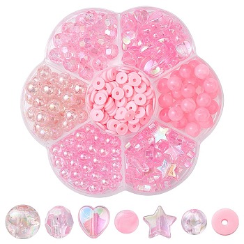 DIY Beads Jewelry Making Finding Kit, Including Acrylic & Polymer Clay Beads, Heart & Star & Round & Disc, Hot Pink, 6~10x1~7mm, Hole: 1~2mm