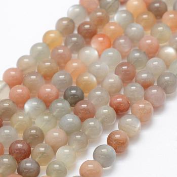 Natural Multi-Moonstone Beads Strands, Round, 8mm, Hole: 1mm, about 48pcs/strand, 15.1 inch(38.5cm)
