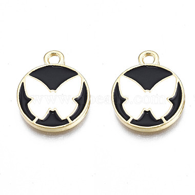 Light Gold White Flat Round Alloy+Enamel Pendants