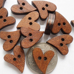 Heart Shaped Paint Buttons , Wooden Buttons, Sienna, about 20mm long, 16mm wide,Hole:2mm, 100pcs/bag(NNA1136)