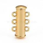 3-Strands 6-Holes Tube Brass Magnetic Slide Lock Clasps, Nickel Free, Golden, 21x10x6.5mm, Hole: 2mm(KK-D473-G-NF)