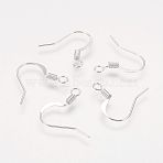 Brass French Earring Hooks, Flat Earring Hooks, Ear Wire, with Horizontal Loop, Nickel Free, Silver, 17mm, Hole: 2mm(KK-Q366-S-NF)