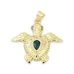 Brass Micro Pave Cubic Zirconia Pendants, Sea Turtle, Lead Free & Cadmium Free, Long-Lasting Plated, Rack Plating, Real 18K Gold Plated, 27x28.5x4.5mm, Hole: 4.5x3.5mm(KK-D317-138G)