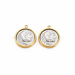 Ion Plating(IP) 304 Stainless Steel Pendants, Flat Round, Golden, 20x17.5x3.5mm, Hole: 2mm(STAS-N097-130)