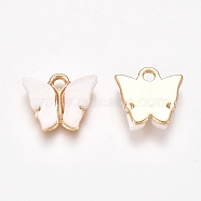Acrylic Pendants, with Light Gold Plated Alloy Findings, Butterfly, White, 12.2x14.2x3.2mm, Hole: 1.8mm(PALLOY-CJC0001-28A)