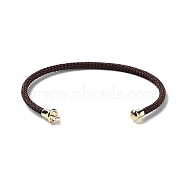 Stainless Steel Cuff Bangle Making, with Golden Tone Brass Finding, for Half Drilled Beads, Coconut Brown, Inner Diameter: 1-3/4x2-3/8 inch(4.6x6cm), Pin: 1mm(MAK-C004-01G-17)