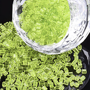 Grade A Glass Seed Beads, Hexagon(Two Cut), Transparent Colours, Green Yellow, 1.5~2.5x1.5~2mm, Hole: 0.8mm, about 2100pcs/bag, 450g/bag(SEED-S022-02K)