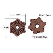 Tibetan Style Caps, Cadmium Free & Nickel Free & Lead Free, Flower, Red Copper, 7x7x2mm, Hole: 1.5mm(TIBEB-Q022-R-FF)