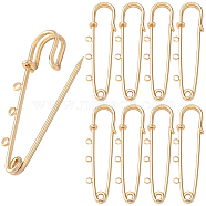 10Pcs Brass Brooch Findings, Kilt Pins, with 3 Loops, Nickel Free, Real 18K Gold Plated, 50x15x5mm, Hole: 2mm, pin: 1.5mm(KK-BC0009-84)