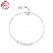 Anti-Tarnish Rhodium Plated 925 Sterling Silver Flat Round Link Bracelets, Platinum, 6-3/4 inch(17cm)(EN4522-4)