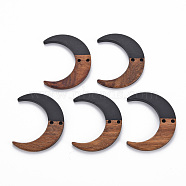 2-Hole Resin & Walnut Wood Buttons, Moon, Black, 38x31x2~3mm, Hole: 2mm(RESI-S389-080-B02)