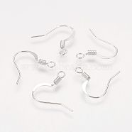 Brass French Earring Hooks, Flat Earring Hooks, Ear Wire, with Horizontal Loop, Nickel Free, Silver, 17mm, Hole: 2mm(KK-Q366-S-NF)