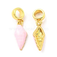 Brass Enamel European Dangle Charms, Large Hole Pendants, Lead Free & Cadmium Free, Real 18K Gold Plated, Conch Charm, Pink, 27mm, Hole: 5mm(KK-M247-12G)