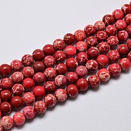Natural Imperial Jasper Beads Strands, Round, Dyed, Dark Red, 6mm, Hole: 1mm, about 62pcs/strand, 15 inch(X-G-I122-6mm-04)