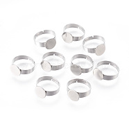 Adjustable 304 Stainless Steel Finger Rings Components, Pad Ring Base Findings, Flat Round, Stainless Steel Color, Tray: 8mm, 17mm(X-STAS-F149-21P-A)