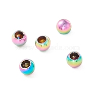 Ion Plating(IP) 202 Stainless Steel Beads, Half Drilled, Round, Rainbow Color, 4x3.5mm, Half Hole: 2mm(STAS-M295-01M-05)